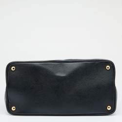 Pre Owned Prada Black Saffiano Leather Medium Double Handle Tote