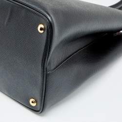 Pre Owned Prada Black Saffiano Leather Medium Double Handle Tote