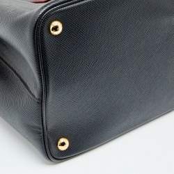 Pre Owned Prada Black Saffiano Leather Medium Double Handle Tote