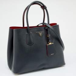 Pre Owned Prada Black Saffiano Leather Medium Double Handle Tote