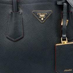 Pre Owned Prada Black Saffiano Leather Medium Double Handle Tote
