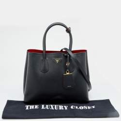 Pre Owned Prada Black Saffiano Leather Medium Double Handle Tote