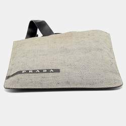 Pre Owned Prada Beige/Black Canvas And Leather Crossbody Bag