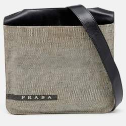 Pre Owned Prada Beige/Black Canvas And Leather Crossbody Bag