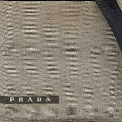 Pre Owned Prada Beige/Black Canvas And Leather Crossbody Bag