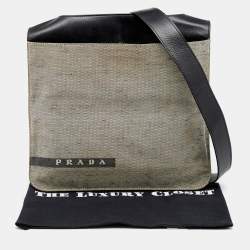 Pre Owned Prada Beige/Black Canvas And Leather Crossbody Bag