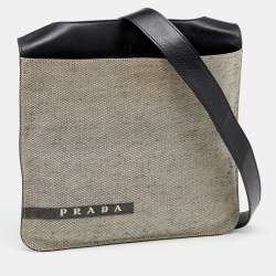 Pre Owned Prada Beige/Black Canvas And Leather Crossbody Bag