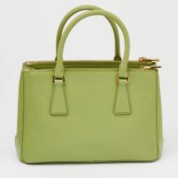 Pre Owned Prada Light Green Saffiano Leather Small Double Zip Tote