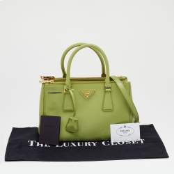 Pre Owned Prada Light Green Saffiano Leather Small Double Zip Tote