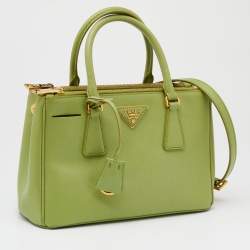 Pre Owned Prada Light Green Saffiano Leather Small Double Zip Tote