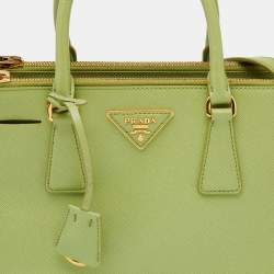 Pre Owned Prada Light Green Saffiano Leather Small Double Zip Tote