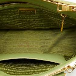 Pre Owned Prada Light Green Saffiano Leather Small Double Zip Tote