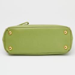 Pre Owned Prada Light Green Saffiano Leather Small Double Zip Tote
