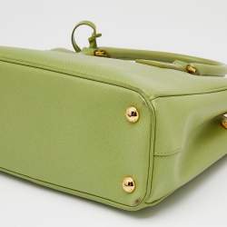 Pre Owned Prada Light Green Saffiano Leather Small Double Zip Tote