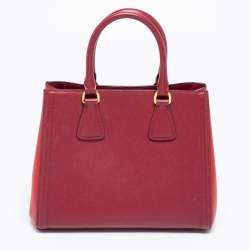 Pre Owned Prada Two Tone Red Saffiano Lux Leather Galleria Snap Tote