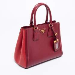 Pre Owned Prada Two Tone Red Saffiano Lux Leather Galleria Snap Tote