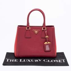 Pre Owned Prada Two Tone Red Saffiano Lux Leather Galleria Snap Tote