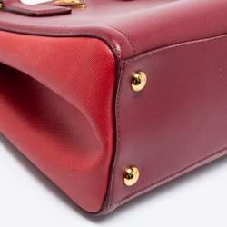 Pre Owned Prada Two Tone Red Saffiano Lux Leather Galleria Snap Tote