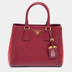Pre Owned Prada Two Tone Red Saffiano Lux Leather Galleria Snap Tote