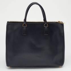 Pre Owned Prada Black Saffiano Lux Leather Executive Galleria Double Zip Tote