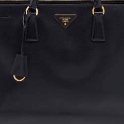 Pre Owned Prada Black Saffiano Lux Leather Executive Galleria Double Zip Tote