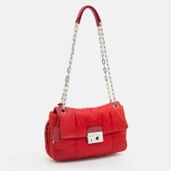 Pre Owned Prada Red Nylon Bomber Chain Shoulder Bag