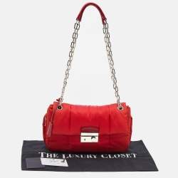 Pre Owned Prada Red Nylon Bomber Chain Shoulder Bag