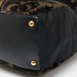 Pre Owned Prada Black/Olive Green Nylon and Velvet Velluto Jacquard Tote