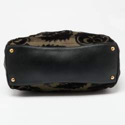 Pre Owned Prada Black/Olive Green Nylon and Velvet Velluto Jacquard Tote