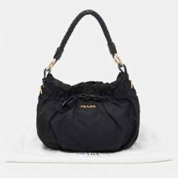 Pre Owned Prada Black Nylon and Leather Small Bow Hobo