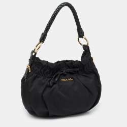 Pre Owned Prada Black Nylon and Leather Small Bow Hobo