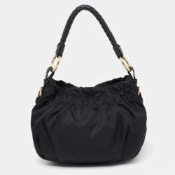 Pre Owned Prada Black Nylon and Leather Small Bow Hobo