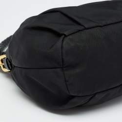 Pre Owned Prada Black Nylon and Leather Small Bow Hobo