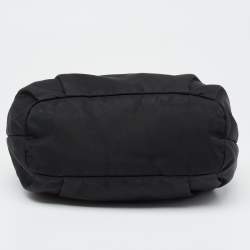 Pre Owned Prada Black Nylon and Leather Small Bow Hobo