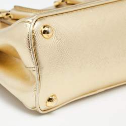 Pre Owned Prada Gold Saffiano Patent Leather Mini Galleria Double Zip Tote