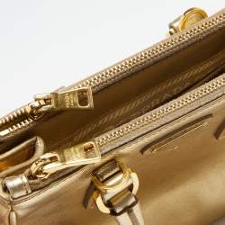 Pre Owned Prada Gold Saffiano Patent Leather Mini Galleria Double Zip Tote
