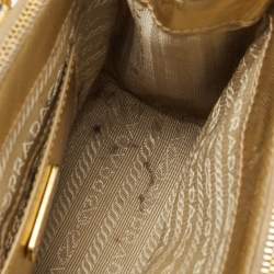 Pre Owned Prada Gold Saffiano Patent Leather Mini Galleria Double Zip Tote