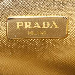 Pre Owned Prada Gold Saffiano Patent Leather Mini Galleria Double Zip Tote