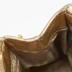 Pre Owned Prada Gold Saffiano Patent Leather Mini Galleria Double Zip Tote