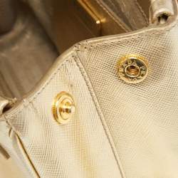 Pre Owned Prada Gold Saffiano Patent Leather Mini Galleria Double Zip Tote