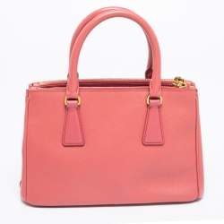 Pre Owned Prada Rose Pink Saffiano Leather Small Double Zip Tote