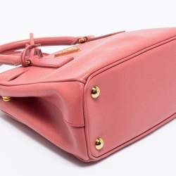 Pre Owned Prada Rose Pink Saffiano Leather Small Double Zip Tote