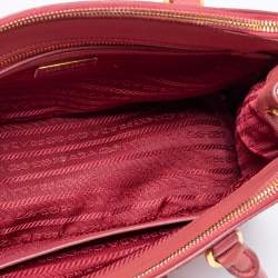 Pre Owned Prada Rose Pink Saffiano Leather Small Double Zip Tote