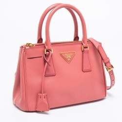 Pre Owned Prada Rose Pink Saffiano Leather Small Double Zip Tote