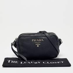 Pre Owned Prada Black Vitello Daino Leather Mini Camera Crossbody Bag
