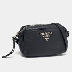 Pre Owned Prada Black Vitello Daino Leather Mini Camera Crossbody Bag