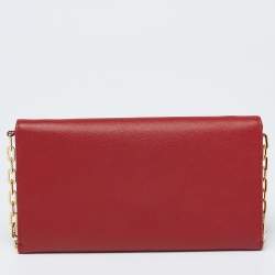 مملوكة مسبقًا Prada Red Saffiano Metal Leather Flap Wallet on Chain