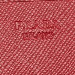 مملوكة مسبقًا Prada Red Saffiano Metal Leather Flap Wallet on Chain