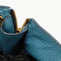 حقيبة يد توتس برادا شوبر جلد فيتيلو داينو أزرق بسحاب جانبي 