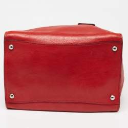 Pre Owned Prada Red Leather Glace Calf Double Zip Tote